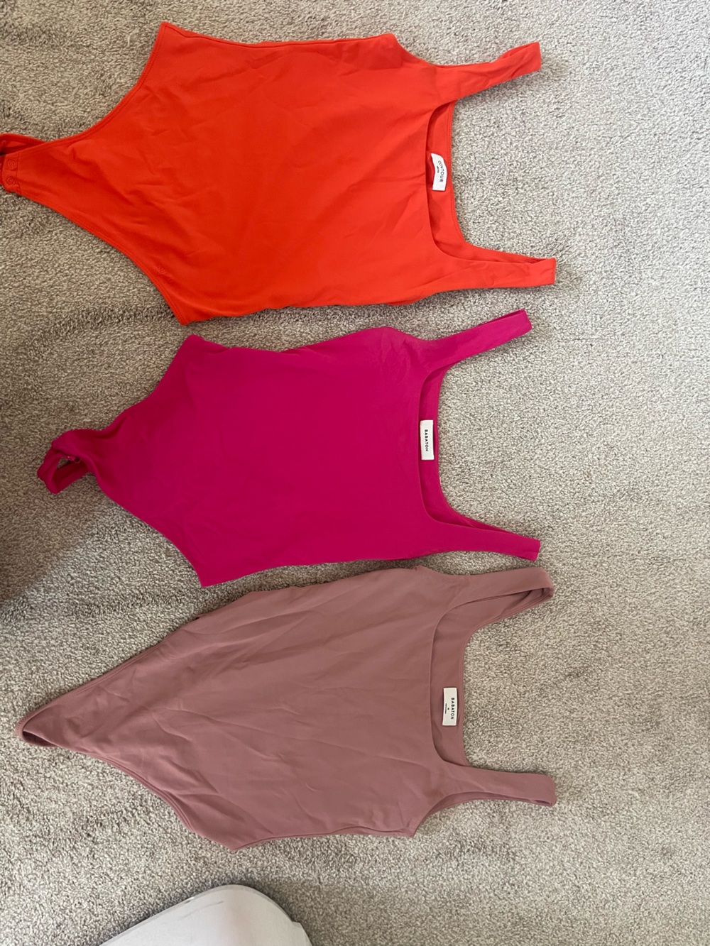 Aritzia Tank Bodysuit Trio — Red-Orange, Fuchsia, Mauve